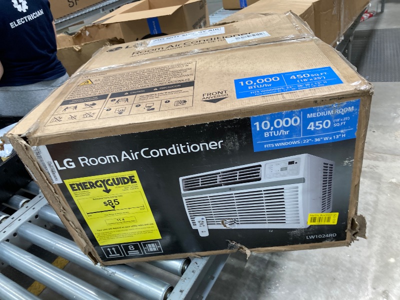 Photo 1 of ***THERE IS MAJOR DAMAGE***LG LW1024RD 10,000 Window Air Conditioner, 115V, 450 Sq.Ft. (18' x 25' Room Size), Quiet Operation, Electronic Control with Remote, 3 Cooling & Fan Speeds, Auto Restart, 10000 BTU, White