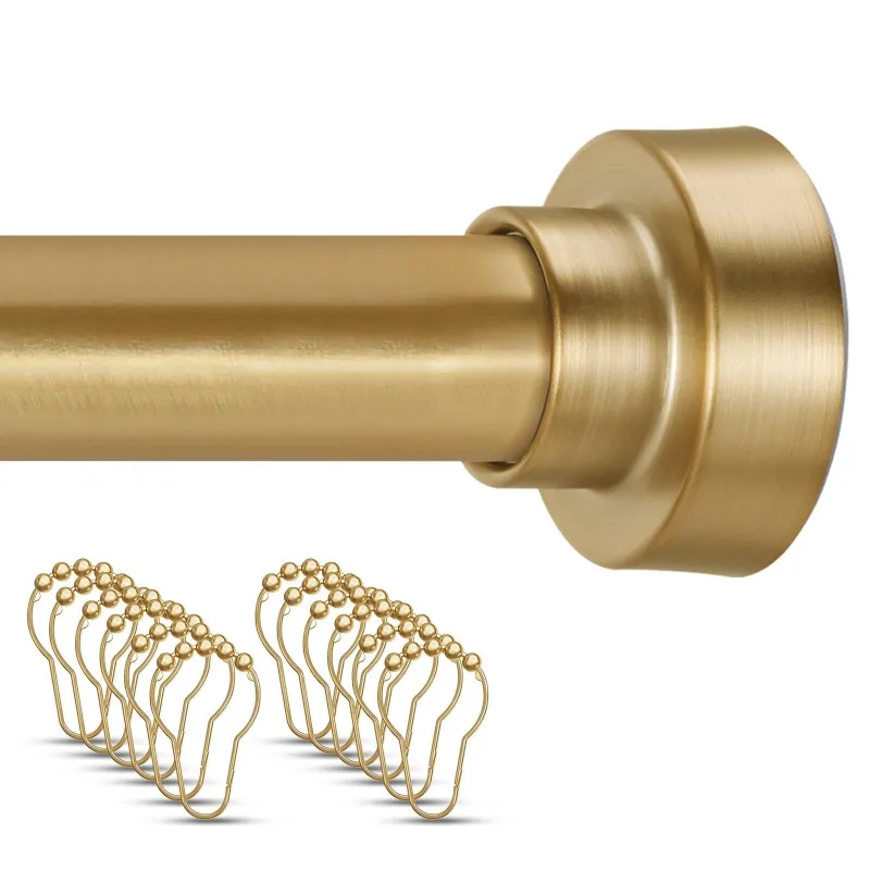 Photo 1 of YNL Shower Curtain Rod 34-82 Inches 2.8-6.8ft with 12Pcs Shower Curtain Rings...GOLD
