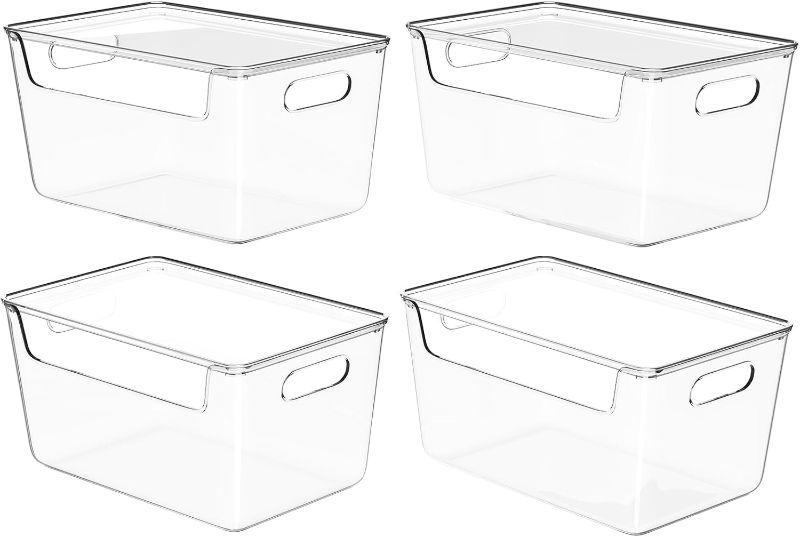 Photo 1 of ***ONLY 2 CONTAINERS WITH LIDS**4 Pack Clear Pantry Storage Bins with Lids, Stackable Plastic Storage Containers with Handle,Perfect for Bathroom, Cabinet, Countertops, Cupboard, Kitchen, Fridge, Closet Organization