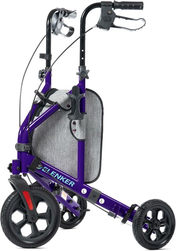 Photo 1 of  All Terrain 3 Wheel Walkers for Seniors, 3 Wheeled Rollator with 10” Wheels, Narrow Walkers for Small Spaces, Compact Folding, Ideal for Traveling, Purple
