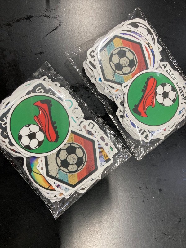 Photo 1 of 100PCS Soccer Stickers for Water Bottle World Cup Laptop Sticker Vinyl Waterproof Stickers Wardrobe Car Skateboard Phone Luggage Guitar Decal for Kids