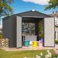 Photo 1 of YODOLLA 8 x 6 ft. Outdoor Metal Storage Shed with Sliding Roof & Lockable Door Dark Gray   ***(BOX RIPPED/TORN)***