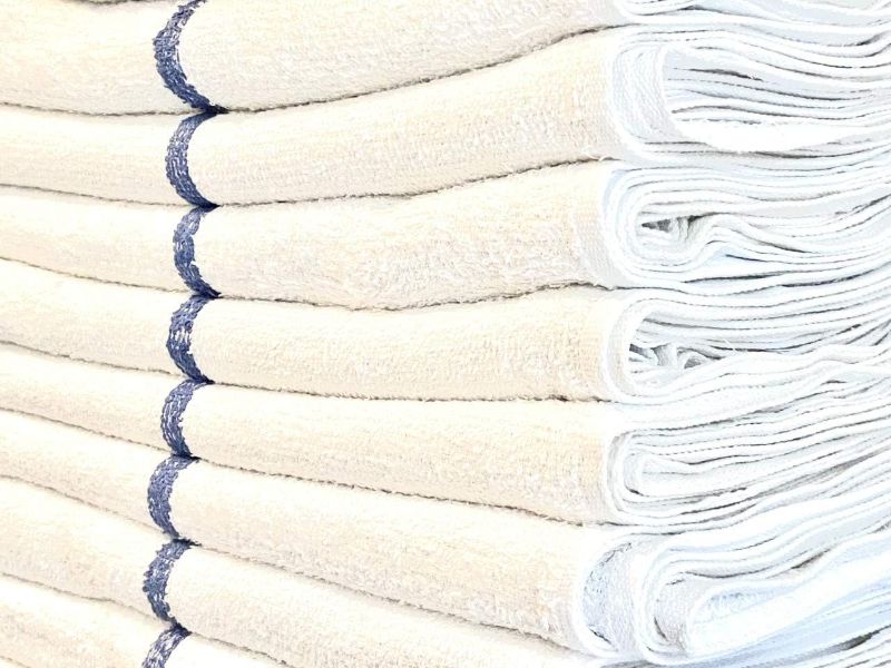 Photo 1 of Blue Stripe Bar Towels, 12 Pack, 32 Oz/Dz, 16x19 Inch, Restaurant Kitchen Towels, Reusable Cleaning Towels, Cotton Bar Mop Terry Towels Commercial Grade(Set of 12, Blue Stripe Towels)