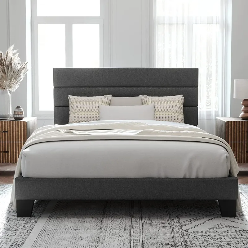 Photo 1 of ***PARTS ONLY***
llewie Queen Size Platform Bed Frame with Fabric Upholstered Headboard, No Box Spring Needed, Dark Grey