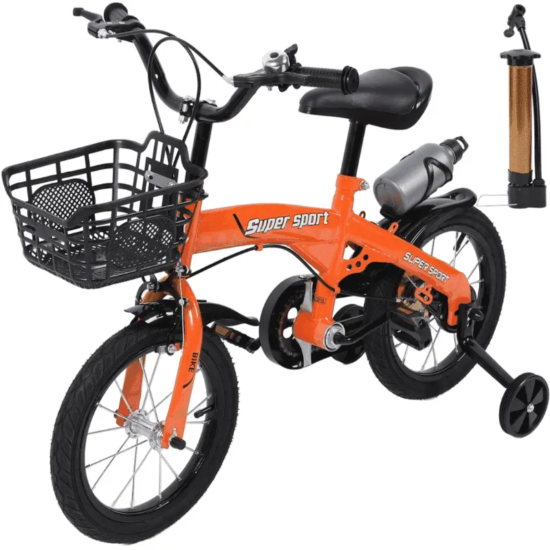 Photo 1 of 18" Kids Bike with Training Wheels, Height Adjustable Kids Bicycle with Basket/Water Bottle/Inflator/, Christmas Birthday New Year Xmas Gifts for Girls Boys Toddlers Kids 6 to 12 Years Old
