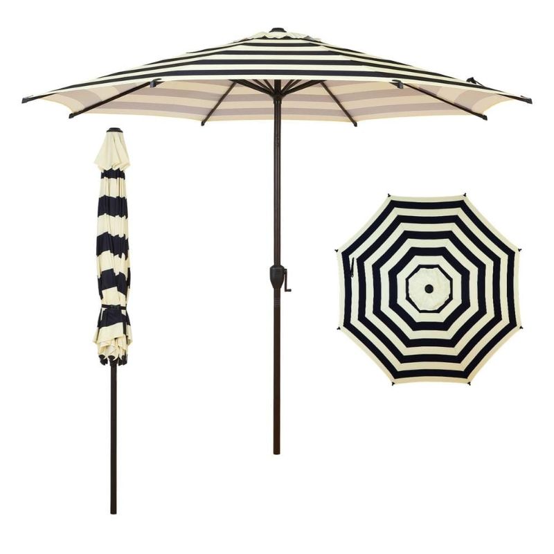 Photo 1 of ***missing pole*** Lyon 9 Ft. Steel Market Solar Horizontal Tilt Patio Umbrella in Stripe
