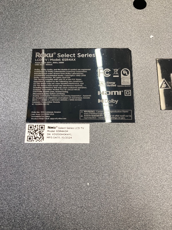 Photo 1 of ++IT'S BROKEN++++Roku Smart TV – 65-Inch Select Series 4K HDR RokuTV with Roku Enhanced Voice Remote, Brilliant 4K Picture, Automatic Brightness, & Seamless Streaming – Live Local News, Sports, Family Entertainment