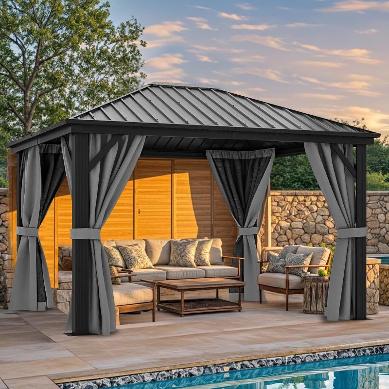 Photo 1 of +++2 BOX++++10X12FT Hardtop Metal Gazebo Outdoor Patio Single Top Canopy Galvanized Iron Aluminum Column Garden Tent Curtains Netting for Backyards Decks Lawns,Gray