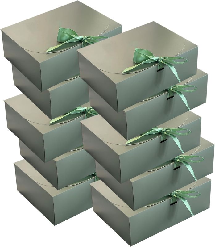 Photo 1 of 10 Pcs Gift Boxes with Lids, Bridesmaid Proposal Box with Ribbon,Kraft Paper Boxes for Wedding,Gift Packing,Birthday,Party,Christmas (Sage Green)