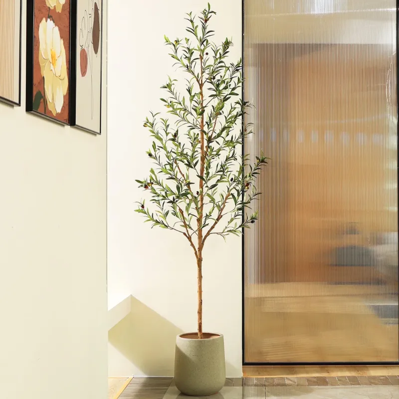 Photo 1 of DR.Planzen 7 ft Artificial Olive Tree Indoor, Tall Faux Olive Tree in Black Plastic Pot, Artificial Plants with Natural Wood Trunk and Lifelike Fruits for Home Office Decor
