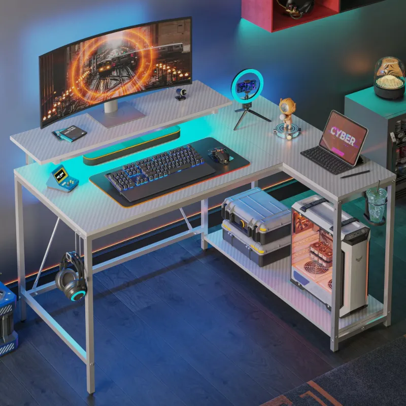 Photo 1 of Pinmoco 42" Small Corner Computer Desk with Monitor Stand, Cup Holder& Headset Hooks, Home Office, Carbon Fiber Gray **** PICTURE IS FO REFERENCE, STYLE&DESIGN MAY VARY****