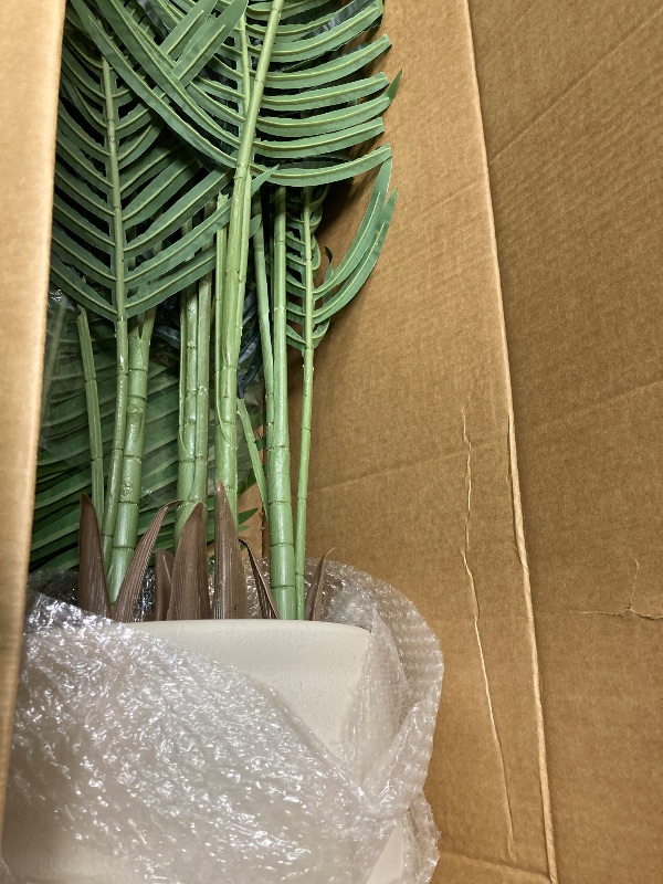 Photo 1 of 6.25 Ft Tall Triple Fake Palm Tree in Pot Artificial Palm Tree 3 Trunks 762 Leaves UV Sun Resistant Tropical Floor Faux Plant for House Indoor Outdoor Office Living Room Bedroom Patio Yard Home Decor