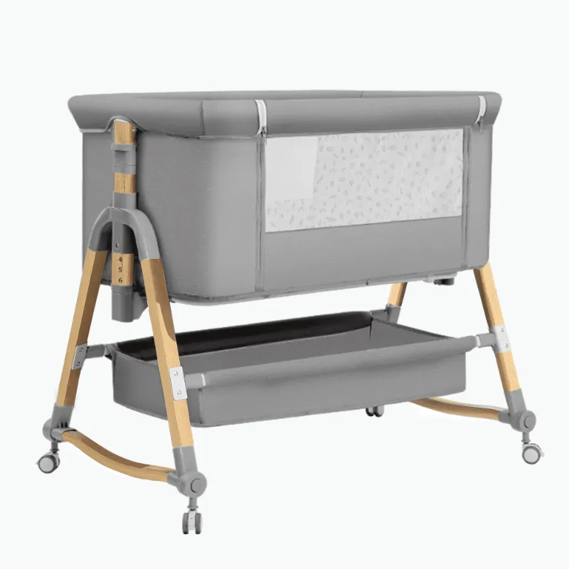 Photo 1 of Baby Bassinet, Bedside Bassinet, 3 in 1 Rocking Bassinet with Storage Basket and Wheels, Adjustable Height, Removable Breathable Cover, Easy Folding Portable Crib for Newborn (Gray)
