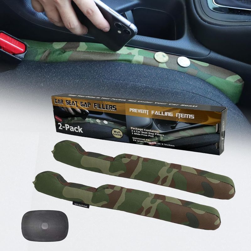 Photo 1 of Canvas Oxford Fabric Car Seat Gap Filler/Organizer,between Seat Console,Set of 2 and Slide Free Pad,Water Resistant,Camo Car Accessories (Camo Green)