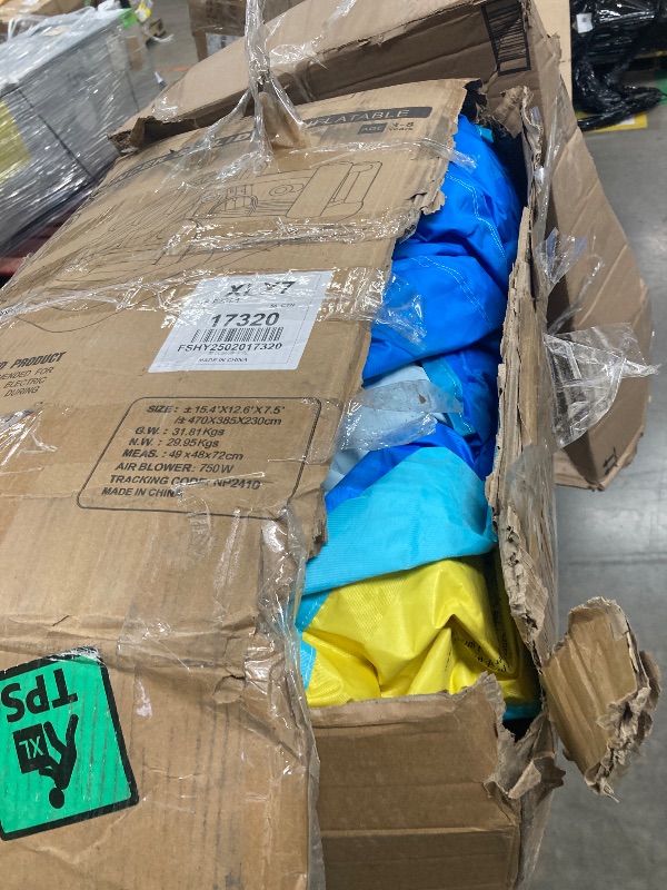 Photo 1 of FINCOME Inflatable Bounce House, 10 in 1 Double Water Slide Bounce House with 750W Blower, Climbing Wall, Jumping, Water Gun, Splash Pool, Basketball Hoop for Kids Indoor Outdoor Backyard