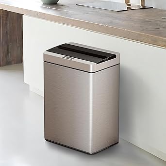 Photo 1 of 13 Gallon Trash Can Kitchen Trash Can with Lid High Capacity Garbage Can Stainless Steel Trash Can Automatic Trash Can Motion Sensor Trash Bin for Kitchen Bedroom Office, Silver