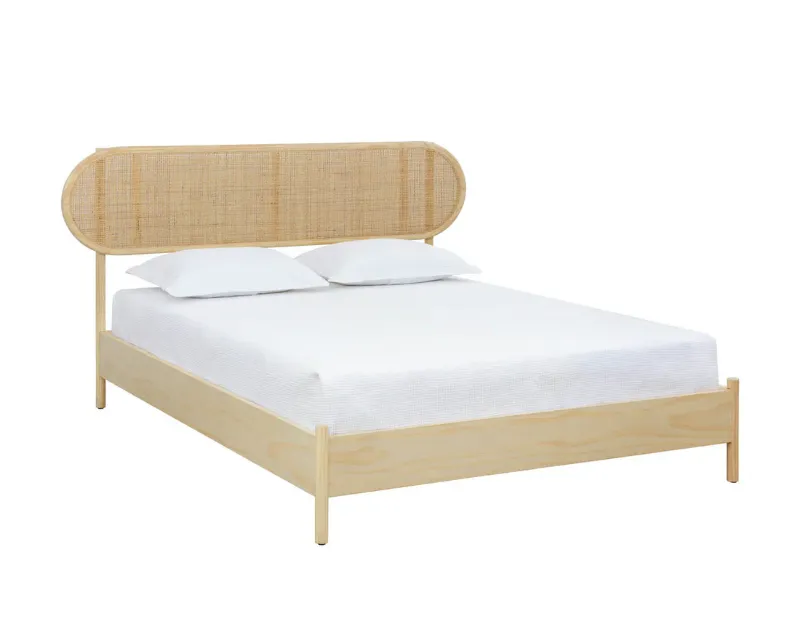 Photo 1 of CHABUILDREARK Boho King Bed Frame and Headboard, Rattan King Bed Frames, Metal Platform King Size Bed Frame with Strong Slats Support, No Box Spring Needed, Noise-Free, Easy Assemble, White