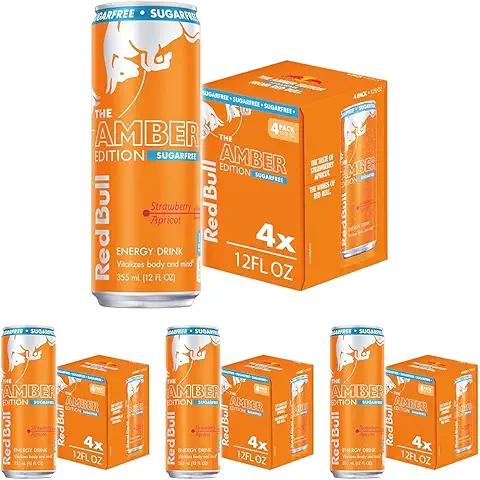 Photo 1 of ****ONLY ONE 4 PACK***Red Bull Amber Edition Sugar Free Energy Drink, Strawberry Apricot, with 114mg Caffeine plus Taurine & B Vitamins, 12 Fl Oz, Pack of 16 Cans
