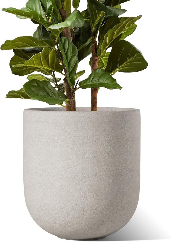 Photo 1 of 12 Inch Pots for Plants, Ceramic Large Planters for Indoor Plants, Indoor Plant Pots for Home Garden Patio Office, Planter Pots with Drainage Hole and Rubber Plug, Neutral Gray