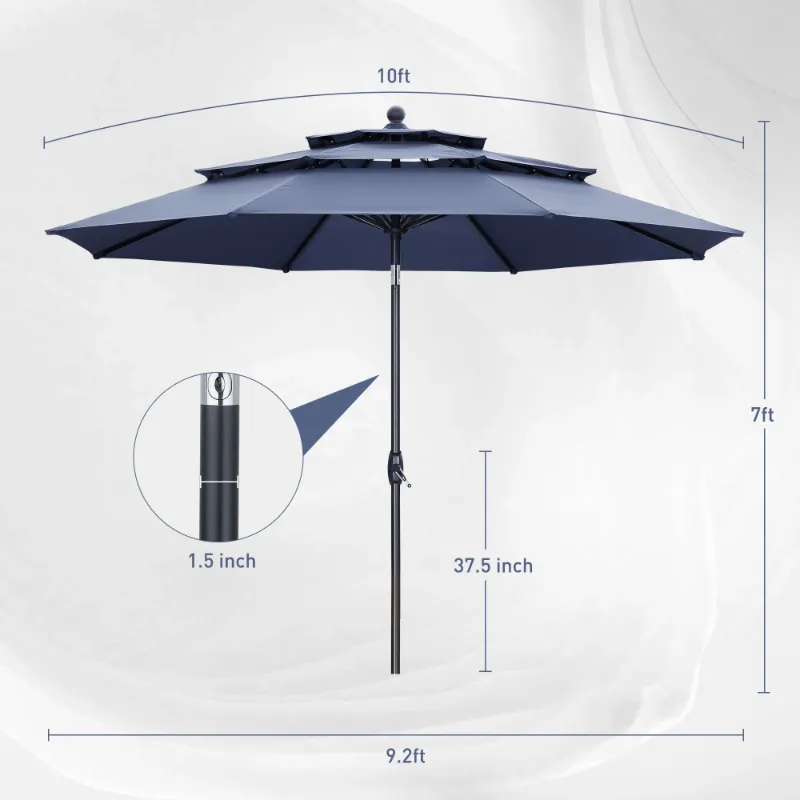 Photo 1 of Autlaycil Patio Umbrella 10 ft Outdoor Umbrella with 3 Tiers Adjustable Outdoor Market and Crank Tilt Perfect Table Umbrella for Garden Lawn Backyard Pool, Navy Blue
