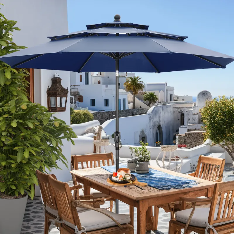 Photo 1 of Autlaycil Patio Umbrella 10 ft Outdoor Umbrella with 3 Tiers Adjustable Outdoor Market and Crank Tilt Perfect Table Umbrella for Garden Lawn Backyard Pool, Navy Blue
