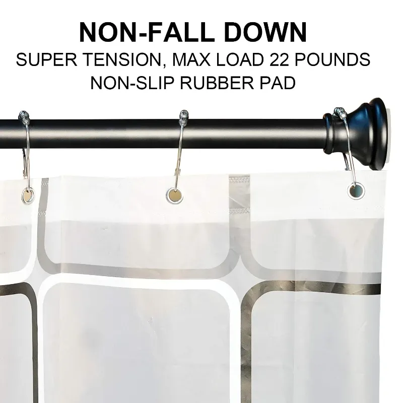 Photo 1 of BloomFlower Black Shower Curtain Rod, 43-72 inches, Matte Black,Never Rust , Metal Rod,Tension Rod with Spring
