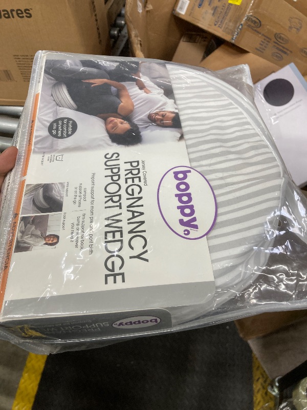 Photo 1 of Boppy Pregnancy Pillow Wedge with Cover, Gray Stripe, Belly Support Maternity Wedge, Firm Wedge Pillow from Line of Pregnancy Pillows for Sleeping