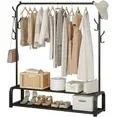 Photo 1 of Clothes Rack,Clothing Racks for Hanging Clothes with Two Lower Storage and 6 Hooks, Black