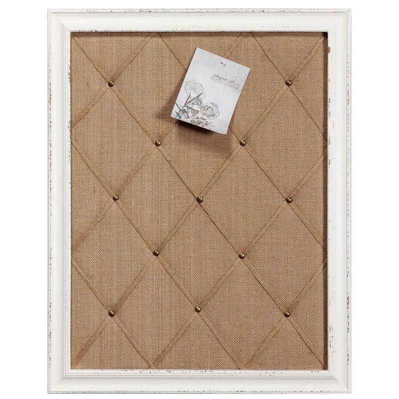 Photo 1 of Antique White Linen Fabric Pin Board, 21"×27" Message Board Wall Decor, Burlap Bulletin Board Picture Memo Board, Large Cork Vision Boards for Walls with Frame
