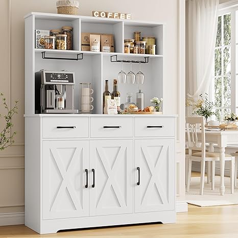 Photo 1 of 
HOSTACK Buffet Cabinet with Hutch, Modern Farmhouse Kitchen Buffet Sideboard Storage with 3 Drawers, Barn Door Coffee Bar Station, Liquor Cabinet for Dining Room, Living Room, White
50+ bought in past month
