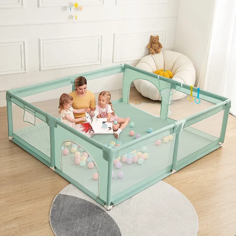 Photo 1 of Baby Playpen, 63x63'' Large Baby Playard, Kids Activity Center with Anti-Slip Base,Sturdy Safety Play Yard for Infants Toddlers
