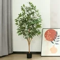 Photo 1 of 4 ft Realistic Artificial Ficus Tree in Pot, Natural Trunk, Lush Leaves, Lifelike Faux Tree