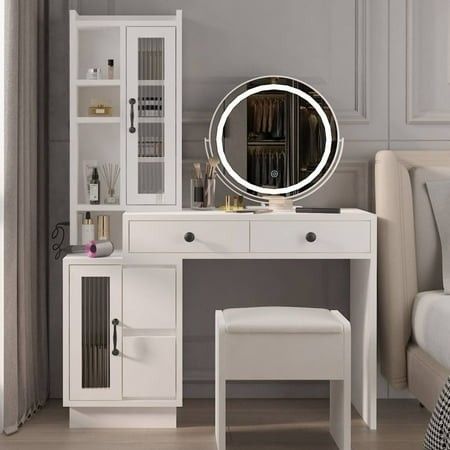 Photo 1 of ***PARTS ONLY***
Ktaxon Vanity Table with 3 Color Lighted Mirror Makeup Dressing Table with USB Charging Station Dresser Table for Women White