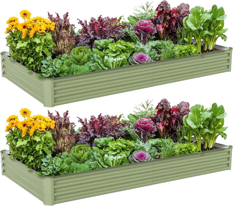 Photo 1 of 2PCS 8x4x1ft Galvanized Raised Garden Bed-Outdoor Galvanized Planter Box for Vegetables, Fruits,Herbs, Flowers, Metal Raised Garden Bed kit-Green
