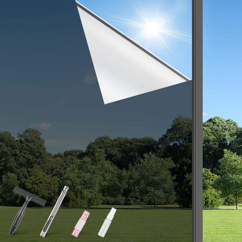Photo 1 of 
Finnez One Way Privacy Window Film, Heat Control Anti UV Static Cling, for Home Or Office (Black Silver