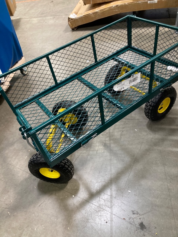 Photo 1 of ***(MISSING HANDLE & SCREWS, FRONT WHEEL NOT SECURE, MISSING SCREWS, SOME SCUFFS/SCRATCHES, NOT IN BOX)***
Firstness Heavy Duty Garden Cart, 900 lbs Capacity Garden Wagon with Removable Sides, Green
