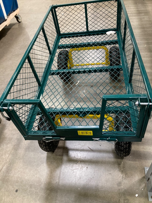 Photo 1 of ***(MISSING HANDLE & SCREWS, FRONT WHEEL NOT SECURE, MISSING SCREWS, SOME SCUFFS/SCRATCHES, NOT IN BOX)***
Firstness Heavy Duty Garden Cart, 900 lbs Capacity Garden Wagon with Removable Sides, Green

