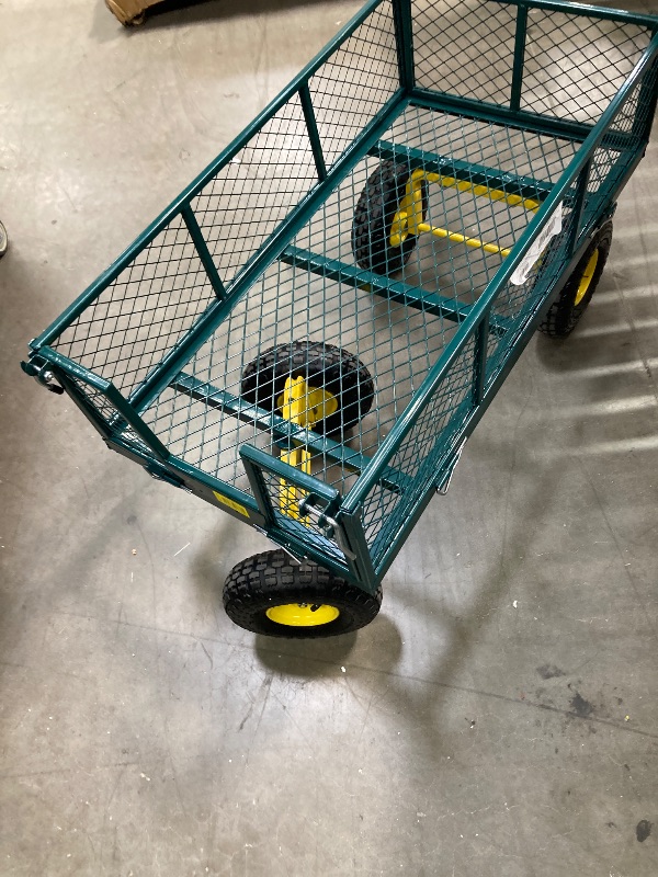 Photo 1 of ***(MISSING HANDLE & SCREWS, FRONT WHEEL NOT SECURE, MISSING SCREWS, SOME SCUFFS/SCRATCHES, NOT IN BOX)***
Firstness Heavy Duty Garden Cart, 900 lbs Capacity Garden Wagon with Removable Sides, Green
