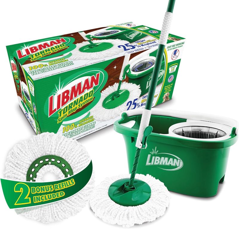 Photo 1 of **ONLY ONE REFILL MOP**Libman Tornado Spin Mop System, Spinning Floor Mopping and Bucket with Wringer Set for Home, Hardwood, Laminate, Tile Cleaning, Includes 1 Machine Washable Replacement Head Refills (2 Total)