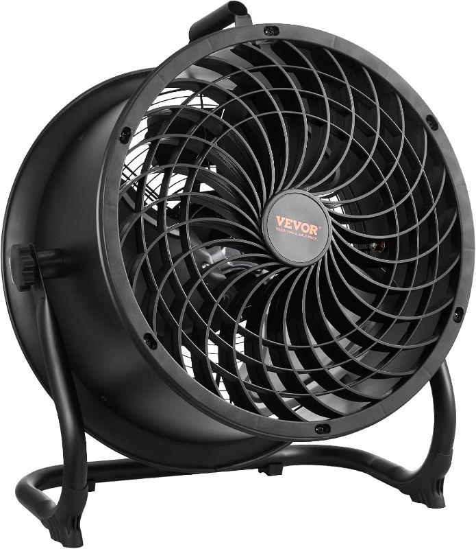 Photo 1 of ***(MISSING STAND -SELLING AS IS )*** 
VEVOR High-velocity Drum Air Circulator Fan, 3 Speeds 14 Inch Industrial Fan, 2520 CFM 360° Adjustable Floor Fan, for Home, Gym, Office, Garage, Commercial Shop & Bedroom
