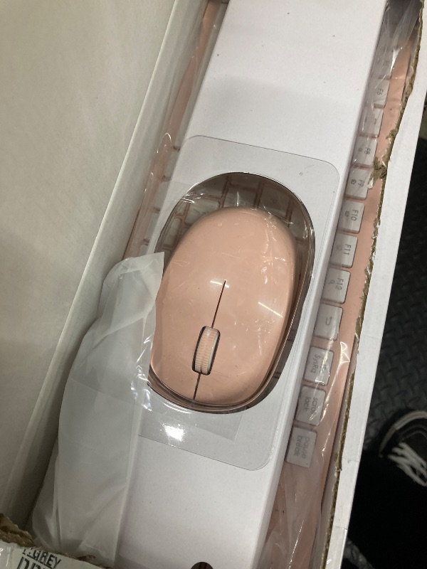 Photo 1 of LeadsaiL Pink Wireless Keyboard and Mouse Combo, Full-Sized Ergonomic Computer Keyboard, 2.4GHz Cordless Keyboard Silent Mouse Set with 2-in-1 USB Receiver, 12 FN Shortcuts for Windows Laptop, PC/Mac