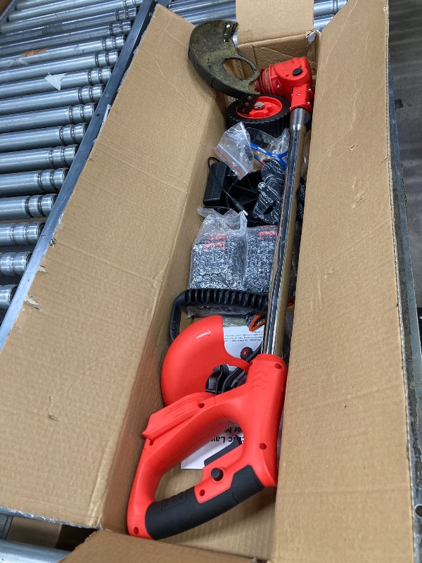 Photo 1 of *** very used and dirty, please see the second photo***TNTANTS Electric Weed Wacker, Cordless String Trimmer with Wheels, 2Pcs 24V Batteries, 3 Types of Blades, Adjustable Length, Weed Eater Grass Trimmer/Edger/Brush Cutter for Lawn Yard Garden (Red)