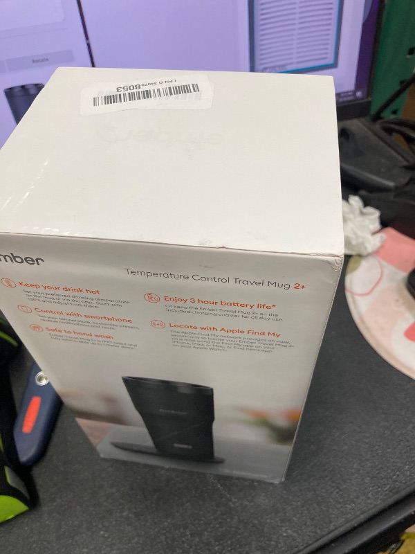 Photo 1 of **MISSING CHARGER STAND**Ember Travel Mug 2+, 12 oz, Temperature Control Smart Travel Mug, Stainless Steel, Slate Black (with Apple Find My)