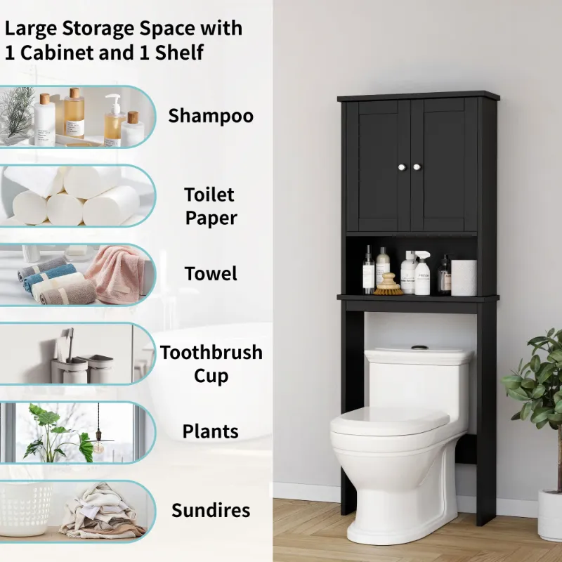 Photo 1 of **used***Walsunny Over The Toilet Storage Cabinet Bathroom Shelves Organizer Space Saver Freestanding Restroom Shelf with Doors Anti-Tip Device Adjustable Shelf white