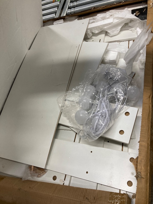 Photo 1 of *** used****LIVELYGLOW Lighted Makeup Vanity Desk, 35.4“W x 15.7'”D x 54“H, White (with Lights and Mirror, Dimming Function, 2 Drawers and 1 Cabiniet, Open Shelves) by Boahaus