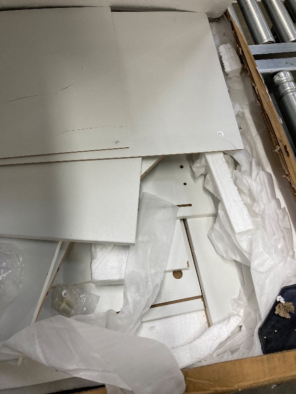 Photo 1 of *** used****LIVELYGLOW Lighted Makeup Vanity Desk, 35.4“W x 15.7'”D x 54“H, White (with Lights and Mirror, Dimming Function, 2 Drawers and 1 Cabiniet, Open Shelves) by Boahaus