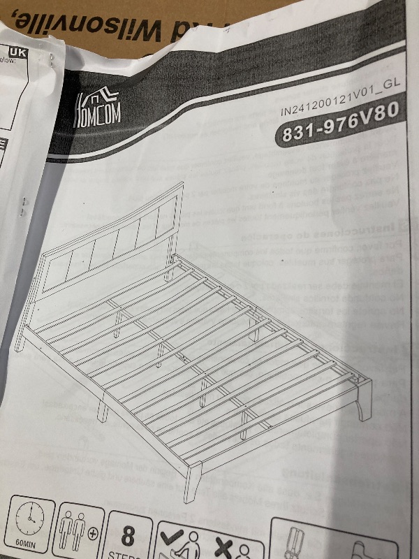 Photo 1 of ***used*** missing parts***HOMCOM Full Size Bed Frame with Upholstered Headboard, Platform Bed Frame with Wooden Slats, No Box Spring Needed, Easy Assembly, Charcoal Gray