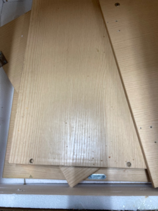 Photo 1 of ***used + minor damage ***Flash Furniture Dell Trash Can Enclosure with Tray Shelf and 8" Drop Hole, Commercial Grade Trash Receptacle for 32 Gallon Round Cans, Swing Door Access, Oak