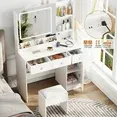 Photo 1 of ****PARTS ONLY****Satifur White Vanity Desk Set with Mirror and Lights, Makeup Table with Charging Station, Comfortable Bench, Big Vanity with 3 Storage Compartments, 39.4in
