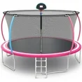 Photo 1 of 14FT Kids Trampoline with Hoop - Heavy-Duty Round Trampoline with Enclosure Net and Ladder, Upgrade All-Weather Trampoline Curved Design for 8-10 Kids
